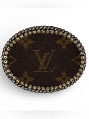 Upcycled Authentic LV Monogram Belt Buckle with Authentic Swarvoski Crystals
